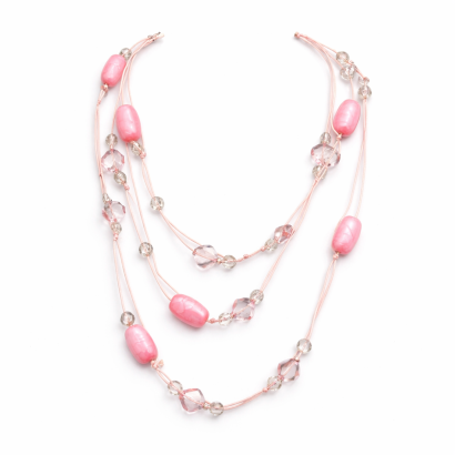 NASZYJNIK DŁUGI WISZĄCY RÓŻOWY 3-RZĘDOWY LEKKI 0670-09