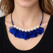 NASZYJNIK GRANATOWY FALBANKI BIAŁE PEREŁKI ELEGANCKI REGULOWANY 84 CM (0616-20 SAH L) - 2