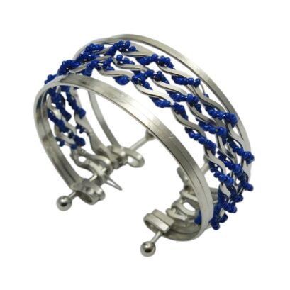 BRANSOLETKA METALOWA Z NIEBIESKIMI KORALIKAMI                                                          (7B353B)