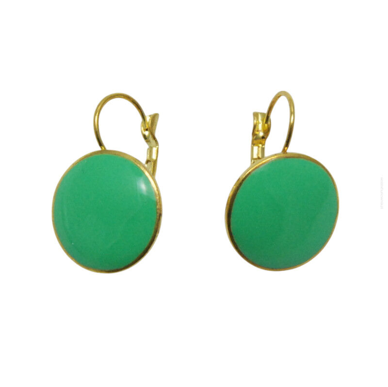 KOLCZYKI WISZĄCE EMALIOWANE ZIELONE OKRĄGŁE (1658 SAM)