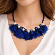 NASZYJNIK GRANATOWY FALBANKI PEREŁKI ELEGANCKI 88 CM                                (0616-8 SAH L) - 2