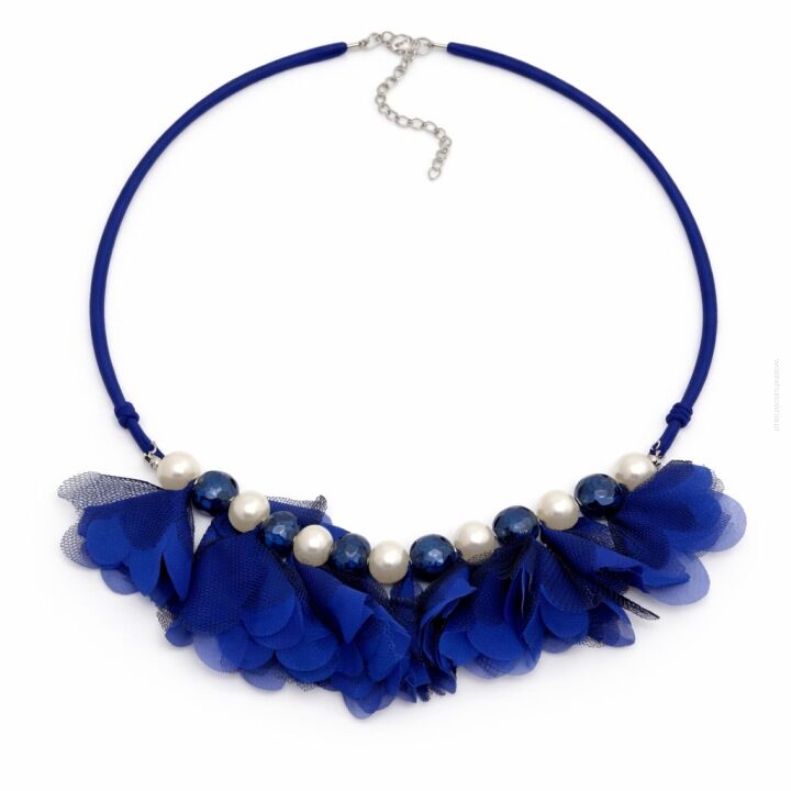 NASZYJNIK GRANATOWY FALBANKI PEREŁKI ELEGANCKI 88 CM                                (0616-8 SAH L)