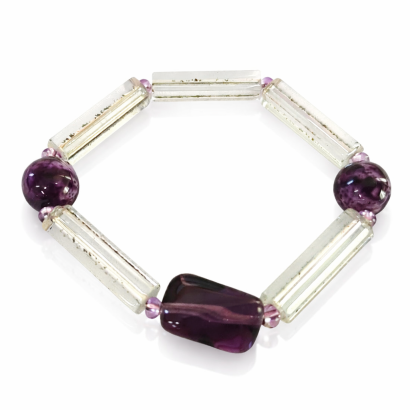 BRANSOLETKA JABLONEX – SZKLANA NA GUMCE FIOLET BOHO FIOLETOWO BIAŁA (0642-33 SAH)