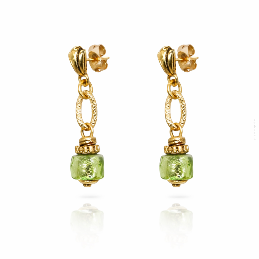 KOLCZYKI KLASYCZNE CANTO WISZĄCE ZŁOTE Z ZIELONYM KORALIKIEM 3 CM (7533-12 SA)