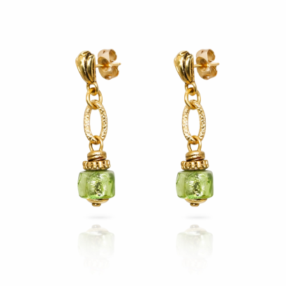 KOLCZYKI KLASYCZNE CANTO WISZĄCE ZŁOTE Z ZIELONYM KORALIKIEM 3 CM (7533-12 SA)