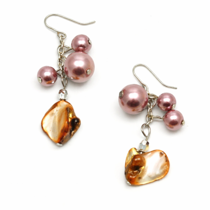 KOLCZYKI WISZĄCE BRĄZOWO-FIOLETOWE-ZŁOTE REFLEKSY ETNO 0608-79