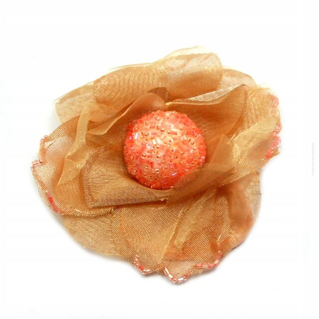 BROSZKA DAMSKA / GUMKA DO WŁOSÓW Z BEŻOWYM KWIATEM  0615-759