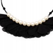 NASZYJNIK CZARNY FALBANKI PEREŁKI ELEGANCKI                                               (0616-10 SAH L) - 2
