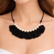 NASZYJNIK CZARNY FALBANKI PEREŁKI ELEGANCKI                                               (0616-10 SAH L) - 3
