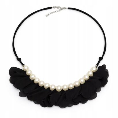 NASZYJNIK CZARNY FALBANKI PEREŁKI ELEGANCKI                                               (0616-10 SAH L)