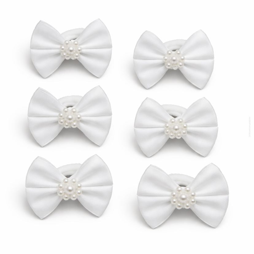 GUMKI DO WŁOSÓW KOKARDKI KOMUNIJNE BIAŁE 6 SZTUK  (0009-9 g SAH)