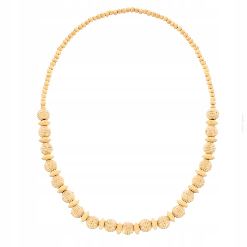 KORALE DAMSKIE DREWNIANE NA GUMCE BEŻOWE                                                                                    0611-1035