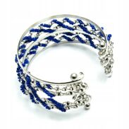 BRANSOLETKA METALOWA Z NIEBIESKIMI KORALIKAMI                                                          (7B352B-3) - 2