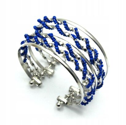 BRANSOLETKA METALOWA Z NIEBIESKIMI KORALIKAMI                                                          (7B352B-3)