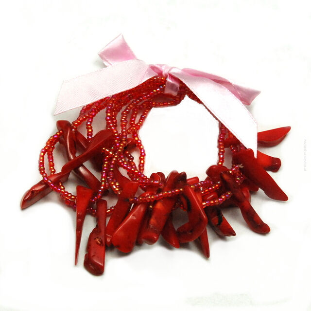 BRANSOLETKA Z KORALIKÓW  CZERWONA 0617-44