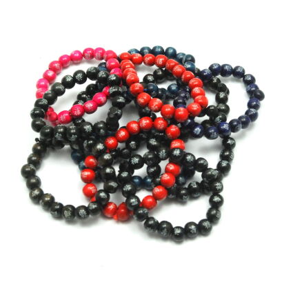 BRANSOLETKI DREWNIANE Z KORALIKAMI 6 SZTUK                        (4104 SAM)