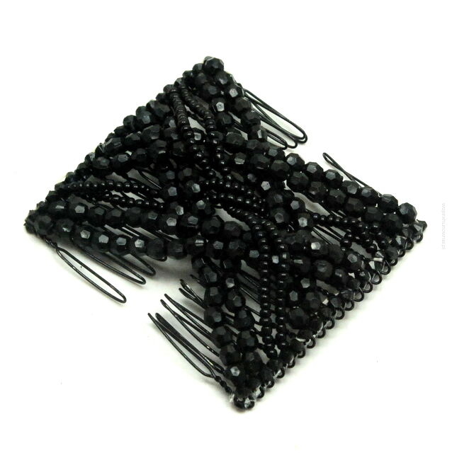 SPINKA DO WŁOSÓW MAGIC COMB CZARNA 7,5 CM – ELASTYCZNY GRZEBIEŃ Z KORALIKAMI 0028-596