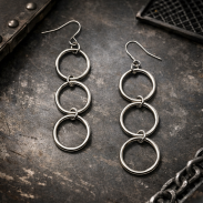 KOLCZYKI WISZĄCE 3 KOŁA SREBRNE-CIEMNIEJSZE STREET STYLE 0604-68 - 3