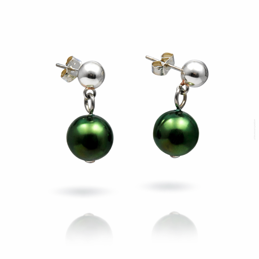 KOLCZYKI KLASYCZNE WISZĄCE PEREŁKI ZIELONE 0615-24