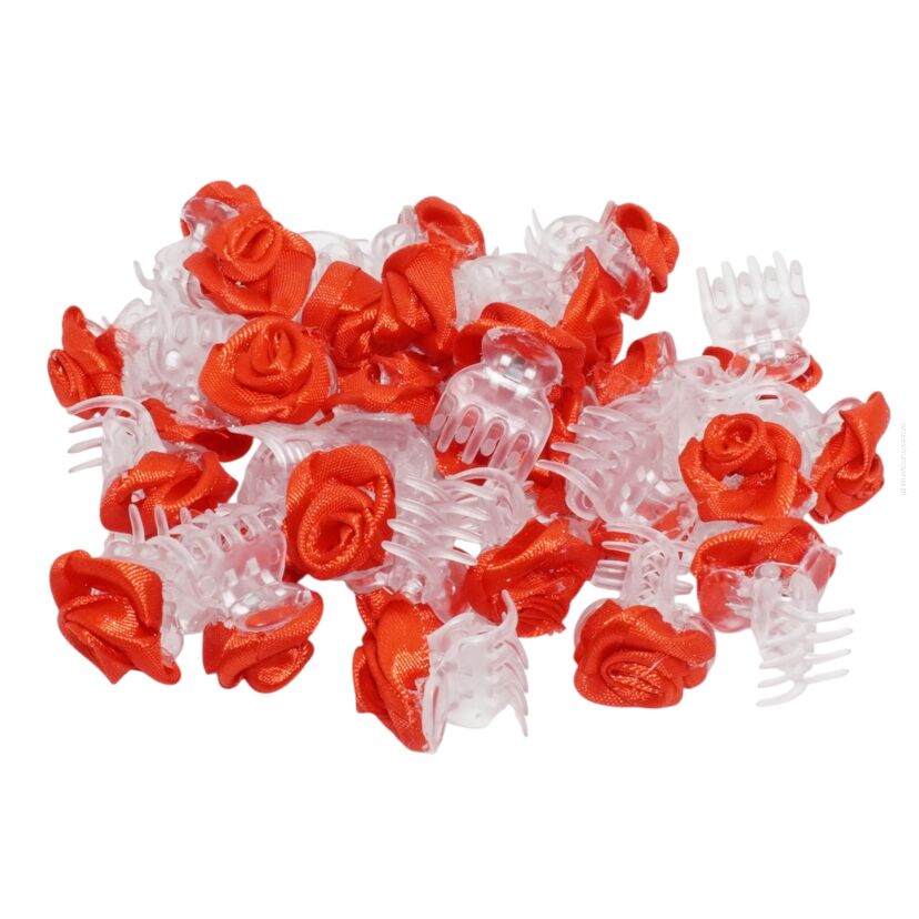 MINI SZCZĘKI / SPINKI DO WŁOSÓW Z RÓŻYCZKĄ 1,5 CM 30 SZTUK                                    (0036/R/30)