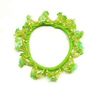 GUMKA DO WŁOSÓW OZDOBNA ZIELONA Z KORALIKAMI / KRYSZTAŁKAMI 0187-65
