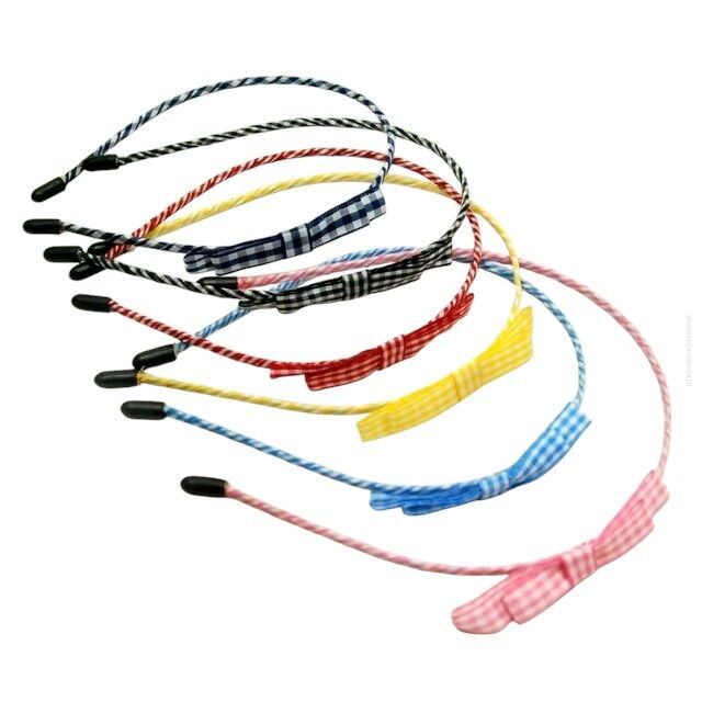 OPASKI DO WŁOSÓW METALOWE Z KOKARDKAMI W KRATKĘ 12 SZTUK (0294-80 SA)