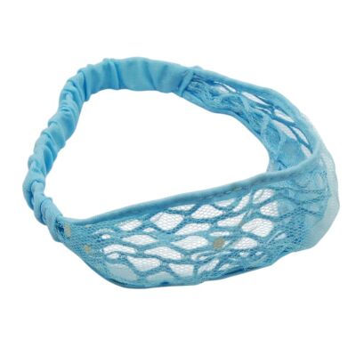 OPASKA NA GŁOWĘ ELASTYCZNA DAMSKA NA GUMCE NIEBIESKA (8802-3 SAM)