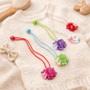 GUMKI DO WŁOSÓW DZIECIĘCE Z KWIATKAMI DŁUGIE 12 SZTUK (0392 S) - 2