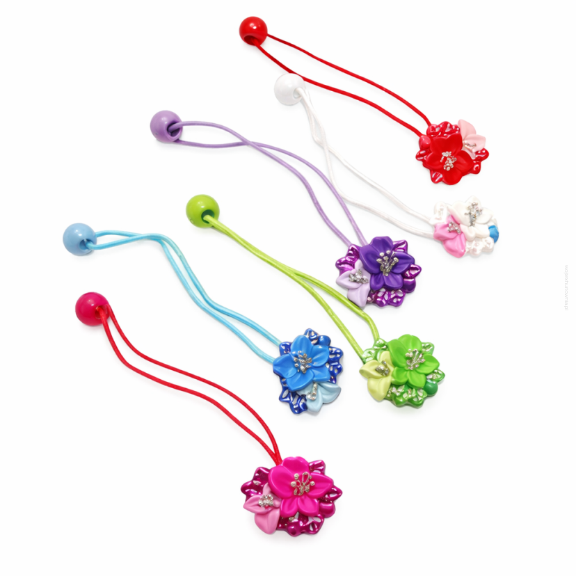 GUMKI DO WŁOSÓW DZIECIĘCE Z KWIATKAMI DŁUGIE 12 SZTUK (0392 S)