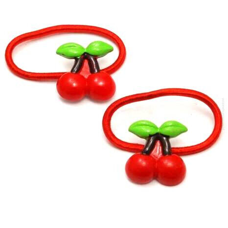 GUMKI DO WŁOSÓW Z OZDOBAMI WISIENKI 12 SZTUK (0378 S)