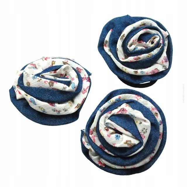 BROSZKI / GUMKI DO WLOSÓW  KWIATY  Z MATERIAŁU NIEBIESKIE 2 SZTUKI 0615-806