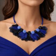 NASZYJNIK GRANATOWO-CZARNY W KSZTAŁCIE KWIATKÓW REGULOWANY 84 CM   (0616-21 SAH L) - 2