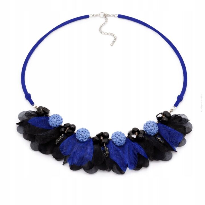 NASZYJNIK GRANATOWO-CZARNY W KSZTAŁCIE KWIATKÓW REGULOWANY 84 CM   (0616-21 SAH L)