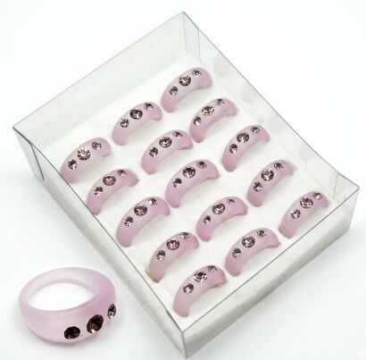 PIERŚCIONKI /OBRĄCZKI Z CYRKONIAMI FIOLETOWE 15 SZTUK                                          (0617-525)