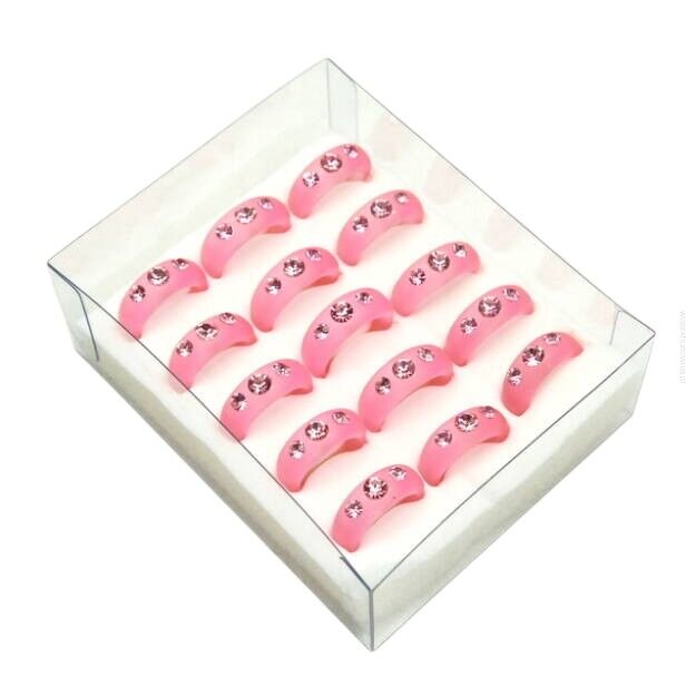 PIERŚCIONKI /OBRĄCZKI Z CYRKONIAMI RÓŻOWE 15 SZTUK                                         (0617-531 SA)