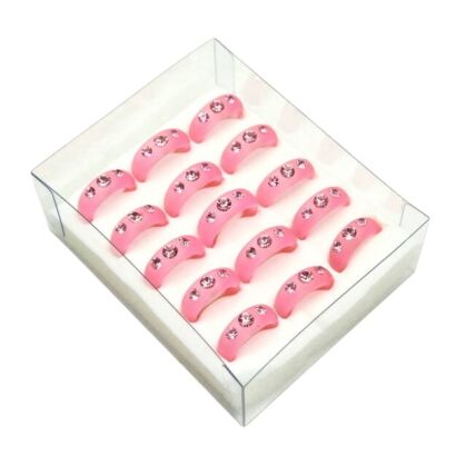 PIERŚCIONKI /OBRĄCZKI Z CYRKONIAMI RÓŻOWE 15 SZTUK                                         (0617-531 SA)