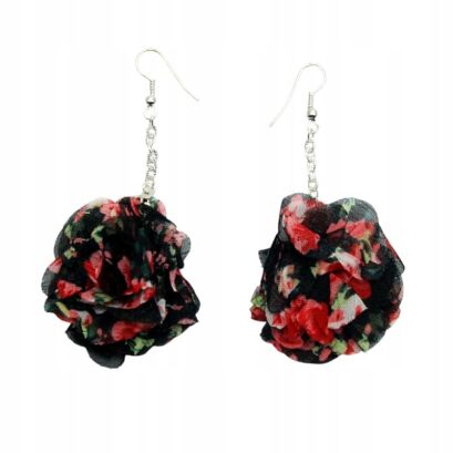 KOLCZYKI Z MATERIAŁU WISZĄCE KWIATY                                                                        (0611-78 SAH)