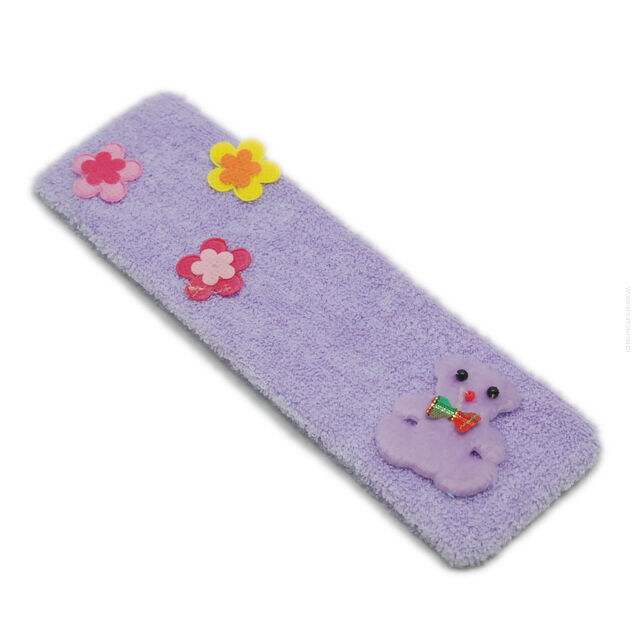 OPASKA NA GŁOWĘ DZIECIĘCA Z FROTY FIOLETOWA MIŚ I KWIATKI 0176-45