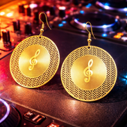 KOLCZYKI WISZĄCE OKRĄGŁE METALOWE W KOLORZE ZŁOTYM MOTYW NUTY 0615-49 - 3