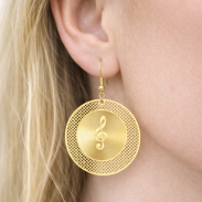 KOLCZYKI WISZĄCE OKRĄGŁE METALOWE W KOLORZE ZŁOTYM MOTYW NUTY 0615-49 - 2