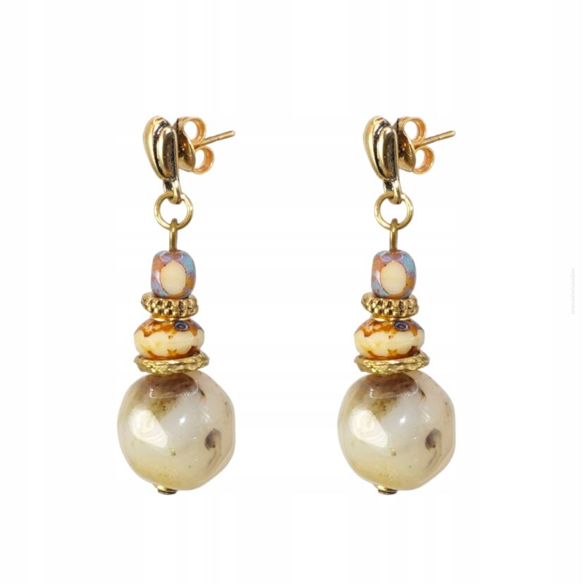 KOLCZYKI OZDOBNE CANTO – BEŻOWE Z OZDOBNYM KORALIKIEM      (7533-29 SA)