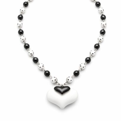 KORALE / NASZYJNIK BIAŁO CZARNY "SERCE"                             0665-16 sah