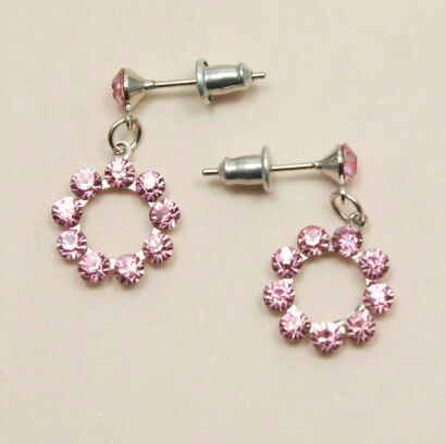 KOLCZYKI WISZĄCE "RÓŻOWE" OKRĄGŁE Z CYRKONIAMI 0608-305