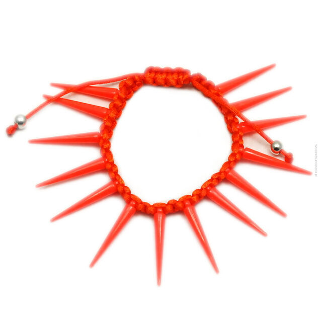 BRANSOLETKA  REGULOWANA SZNURECZKIEM Z KOLCAMI POMARAŃCZOWA                                                                           (0608-263 SAH)