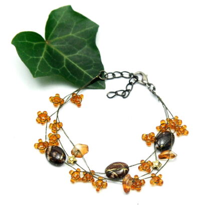 BRANSOLETKA ROZPINANA Z DROBNYMI BRĄZOWYMI ZAWIESZKAMI                                   (7W297 SAM 4)