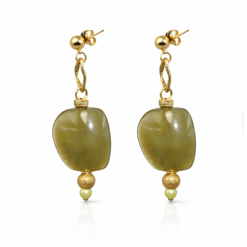 ELEGANCKIE KOLCZYKI WISZĄCE CANTO – ZŁOTE Z ZIELONYM KAMIENIEM  (7533-24 SA)