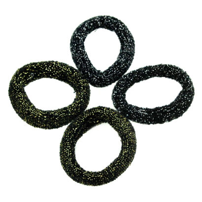 GUMKI DO WŁOSÓW FROTKI DUŻE CZARNE ZŁOTA I SREBRNA NITKA (4 SZTUKI) 0301-502