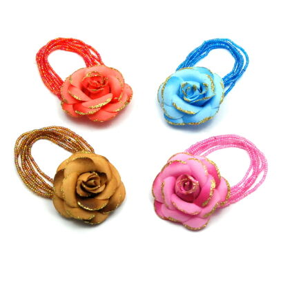 GUMKI DO WŁOSÓW Z KORALIKAMI - OZDOBNE KWIATKI  MIX KOLOR(12 SZTUK) 0214-516