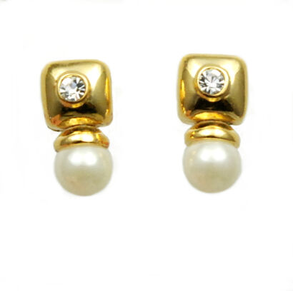 KOLCZYKI MAŁE Z PEREŁKĄ  I CYRKONIĄ                                                                            (0611-30 SA)