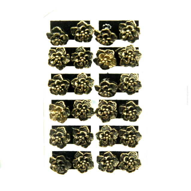 KOLCZYKI NA PALETCE KWIATKI (12 PAR) ZŁOTE VINTAGE 0604-113